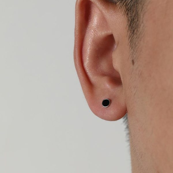 Black Round Ear Studs on Sale