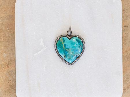 Small Turquoise Heart w  Silver and Diamonds (Y9490B) For Sale