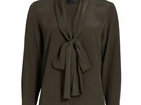 Angelique Tie Neck Blouse in Loden Hot on Sale