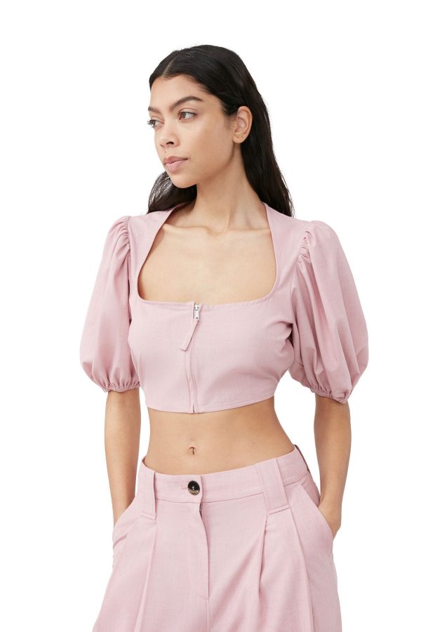 Ganni - Blouse Chinée Drapée  Courte À Fermeture Éclaire on Sale