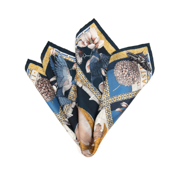 42x42 Small Silk Scarf-Hare s Gift-Navy Gold Online Sale