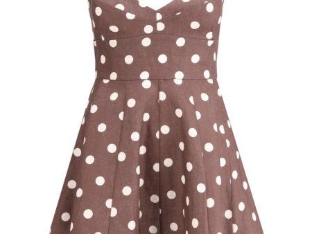 Acacia Fit and Flare Mini Dress in Tan Cream Dot on Sale