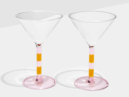 Striped Martini Glasses - Set of 2 - Pink Amber on Sale