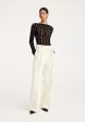 High-waisted Pleated Wide Leg Trousers in Off White For Discount