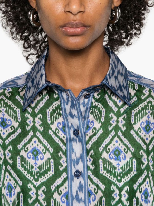 Wylie Relaxed Shirt in Green Blue Ikat For Discount