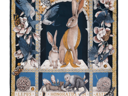 42x42 Small Silk Scarf-Hare s Gift-Navy Gold Online Sale