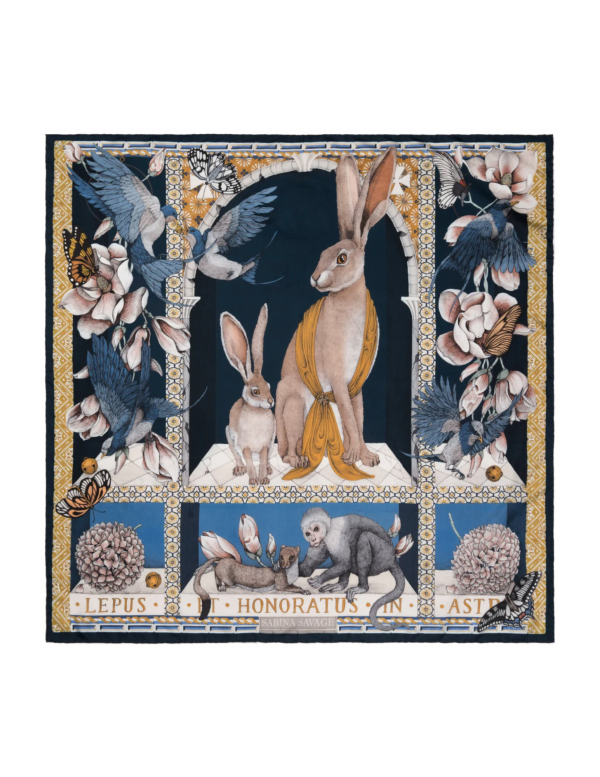 42x42 Small Silk Scarf-Hare s Gift-Navy Gold Online Sale