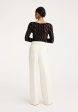 High-waisted Pleated Wide Leg Trousers in Off White For Discount