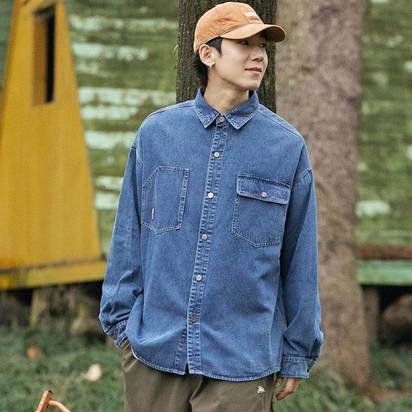 Lapel Long-sleeved Denim Shirt Sale