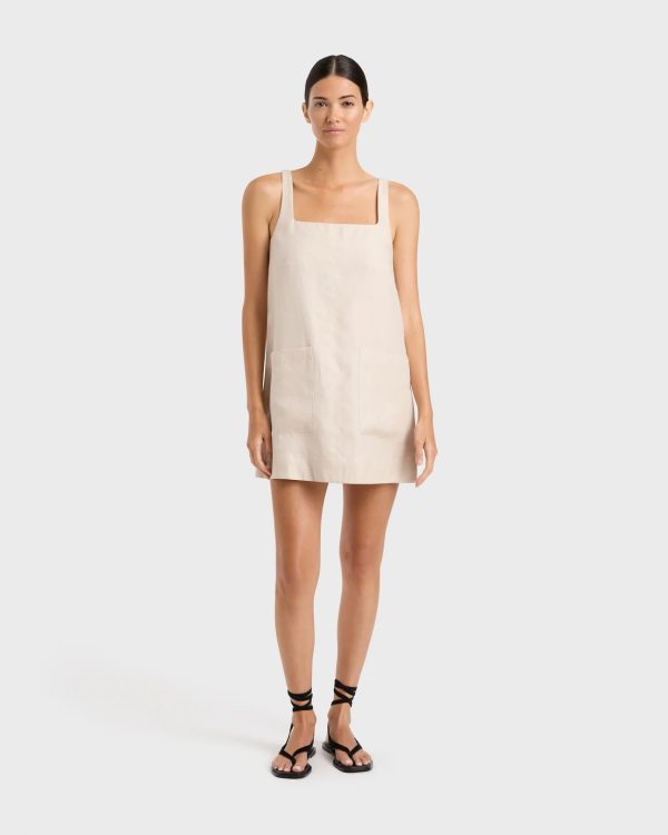 Delphi A-line Mini Dress in Sand Discount