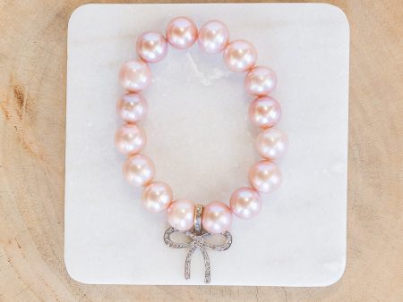 Pink Edison Pearl Bracelet w  Bow (y10387b) For Sale