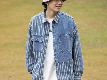 Striped Denim Long Sleeve Shirt on Sale