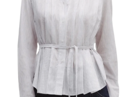 Francesa Top in White Charcoal Faint Linen Stripe Sale