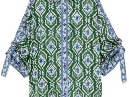 Wylie Relaxed Shirt in Green Blue Ikat For Discount