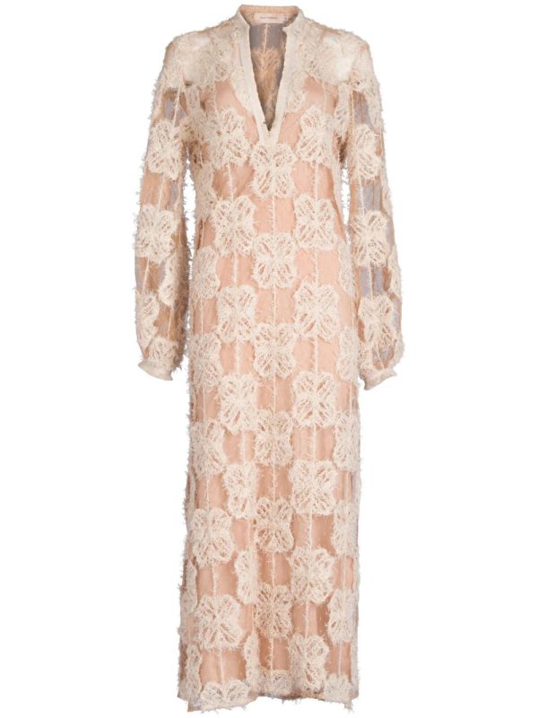 Mayfair Floral-Appliqué Tunic Dress in Beige Sale