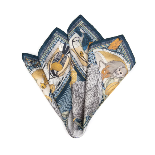 42x42 Small Silk Scarf-Aviarium Maria-Indigo For Cheap