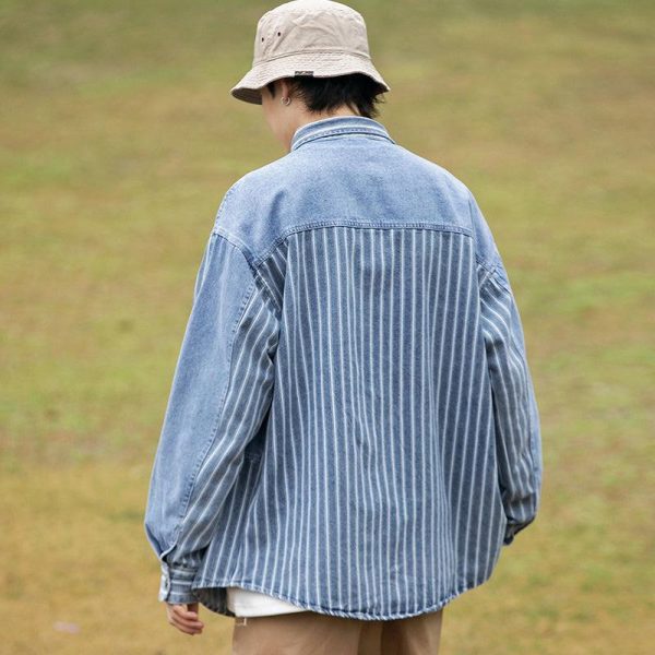 Striped Denim Long Sleeve Shirt on Sale