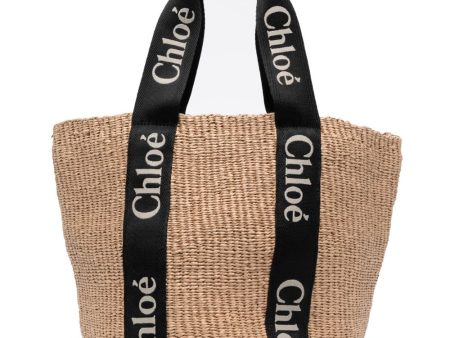 Large Woody Basket Bag in Black Beige For Cheap