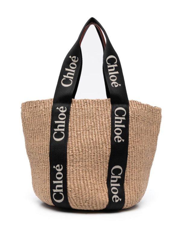 Large Woody Basket Bag in Black Beige For Cheap