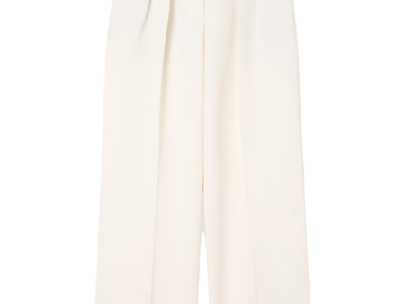 High-waisted Pleated Wide Leg Trousers in Off White For Discount