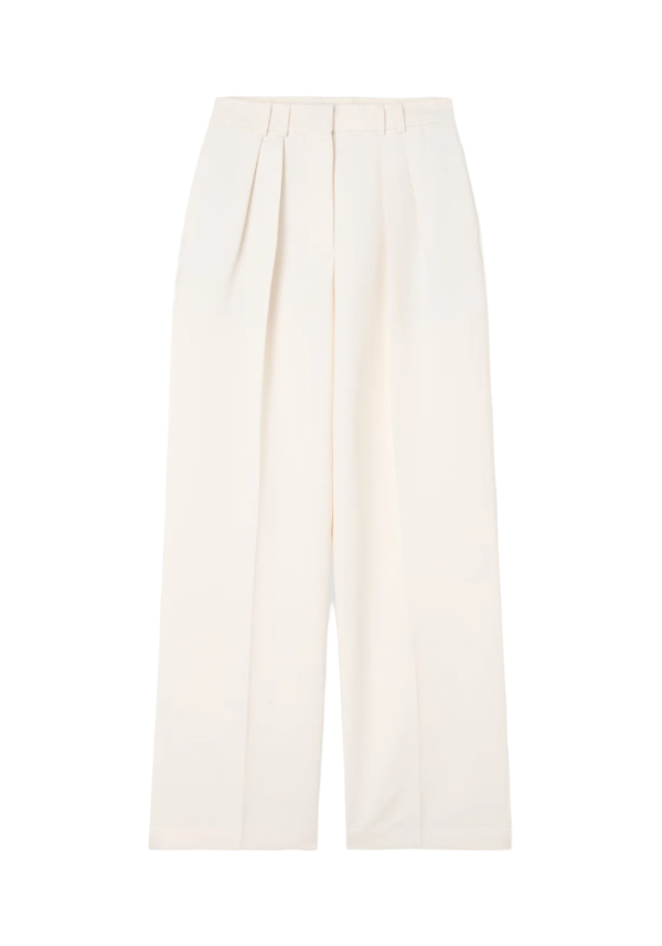 High-waisted Pleated Wide Leg Trousers in Off White For Discount