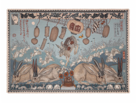 135x195 Large Rectangle Silk Scarf-Floating Rabbits-Cameo For Cheap