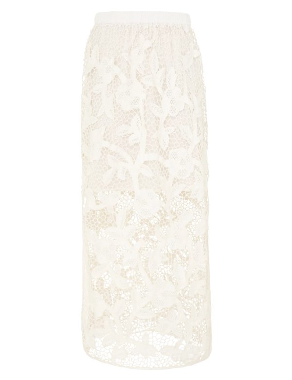 Golden Crochet Lace Skirt in Ivory For Cheap