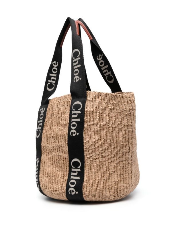 Large Woody Basket Bag in Black Beige For Cheap