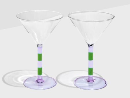 Striped Martini Glasses - Set of 2 - Lilac Green For Sale