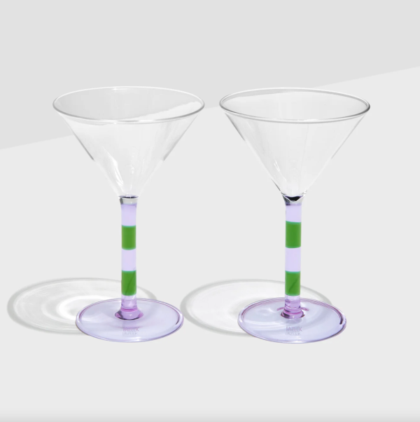 Striped Martini Glasses - Set of 2 - Lilac Green For Sale