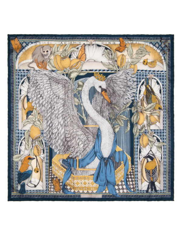 42x42 Small Silk Scarf-Aviarium Maria-Indigo For Cheap