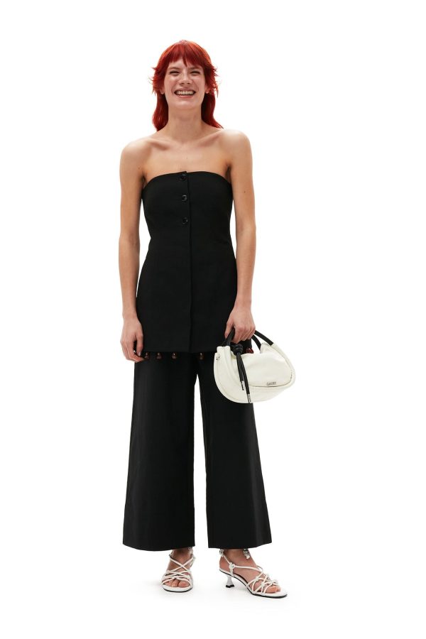 Ganni - Cotton Suiting Cropped Wide Pants Online