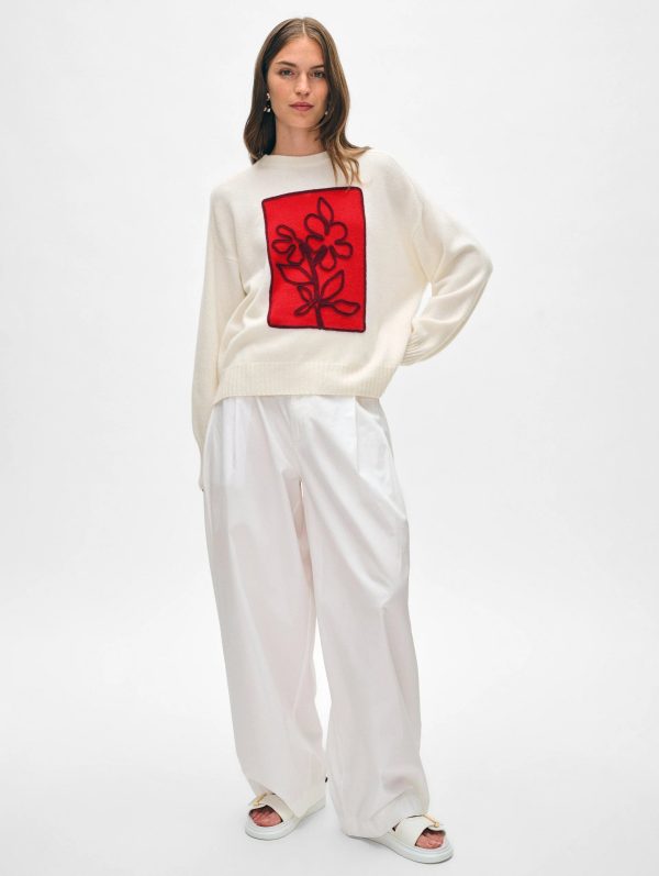 White + Warren - Cashmere Floral Applique Crewneck Cheap