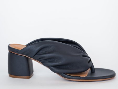 Nappa Leather Heeled Thong Sandals - Notte on Sale