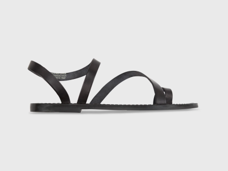 Diagonal Strap Sandal - Black Leather Hot on Sale