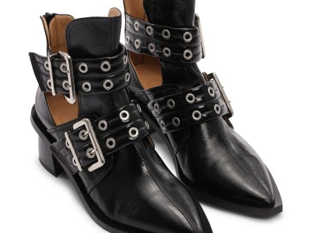 Ganni - Chunky Buckle Open Cut Boot Naplack Supply