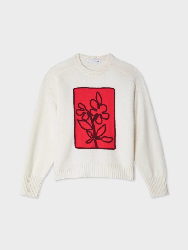 White + Warren - Cashmere Floral Applique Crewneck Cheap