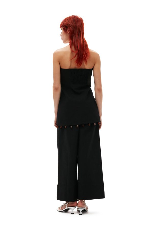 Ganni - Cotton Suiting Cropped Wide Pants Online