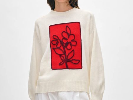 White + Warren - Cashmere Floral Applique Crewneck Cheap