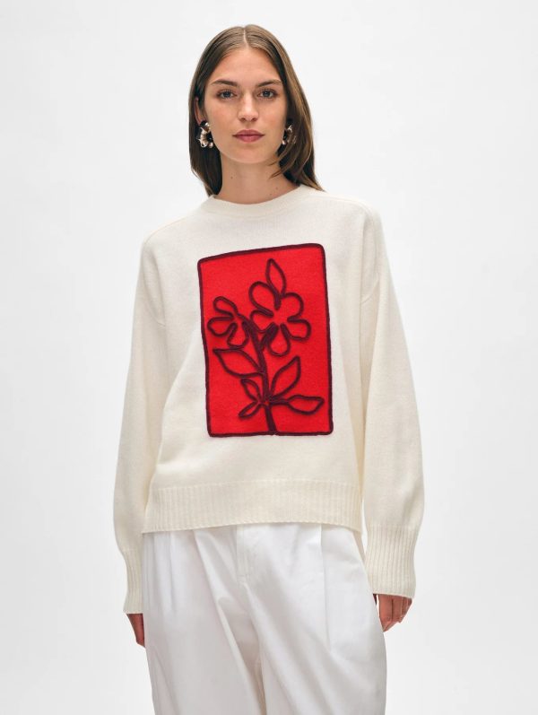 White + Warren - Cashmere Floral Applique Crewneck Cheap